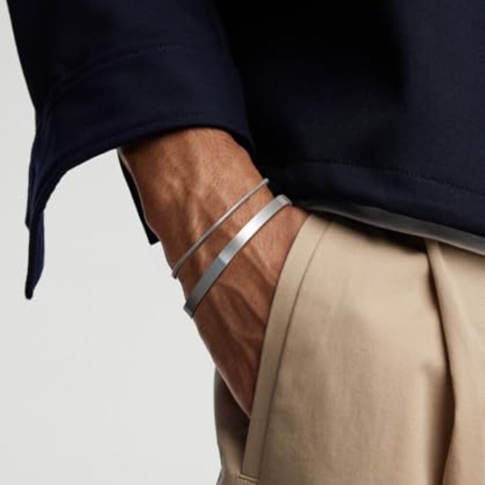 Sterling Silver Stackable Bracelet Set Minimal Ch… - image 5